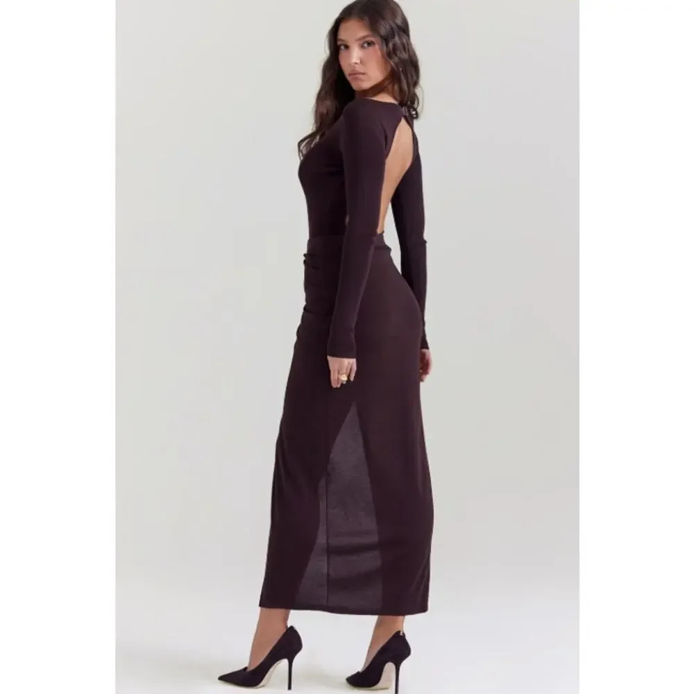 NWOT House of CB Lilas Espresso Knit Midi Skirt Size Medium